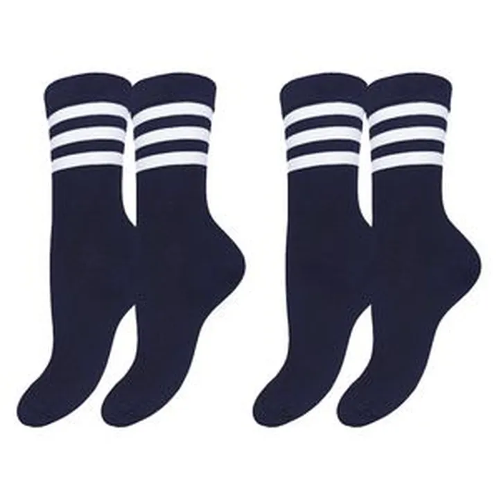 جوراب ورزشی ساق بلند زنانه پاریز مدل سه خط کد 1863 رنگ سرمه ای بسته 2 عددی