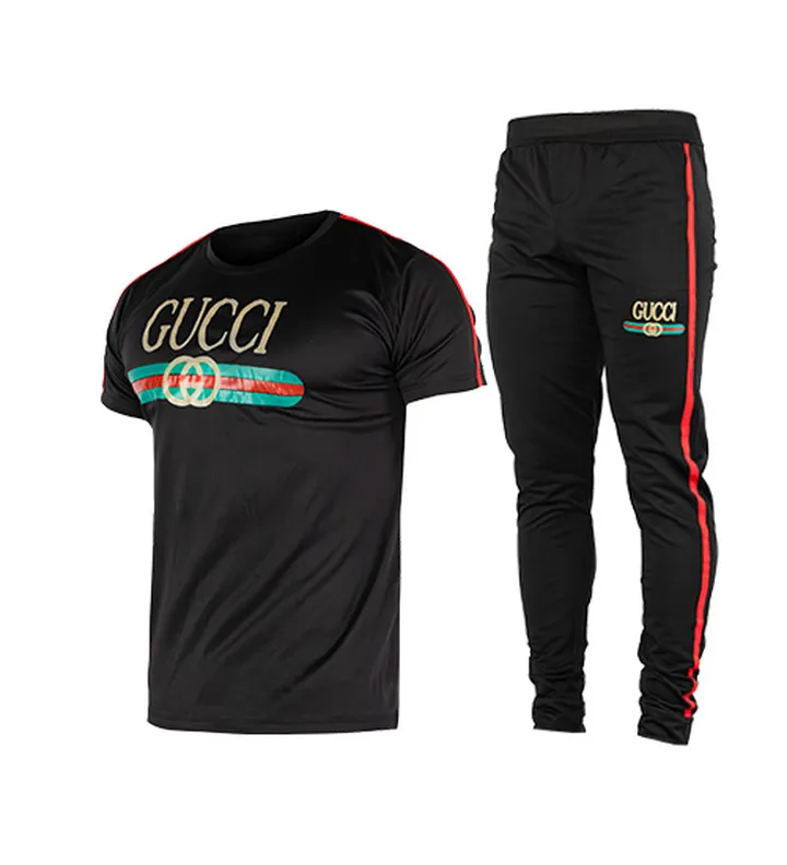 ست تیشرت و شلوار مردانه آستین کوتاه مشکی Gucci ساده یقه گرد