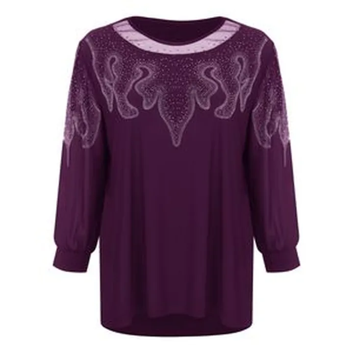 بلوز آستین بلند یقه گرد زنانه شاهبازان مدل مجلسی رنگ بادمجانی