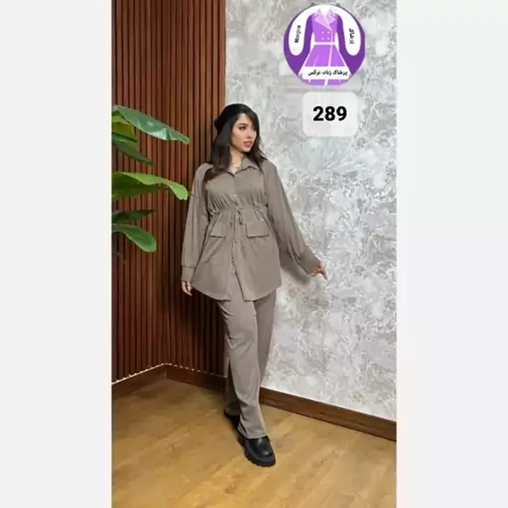 ست تونیک وشلوار زنانه کمر بندار جلو دکمه جنس کریشه فری سایز 40تا44 ارسال رایگان به تمام نقاط کشور پوشاک زنانه نرگس