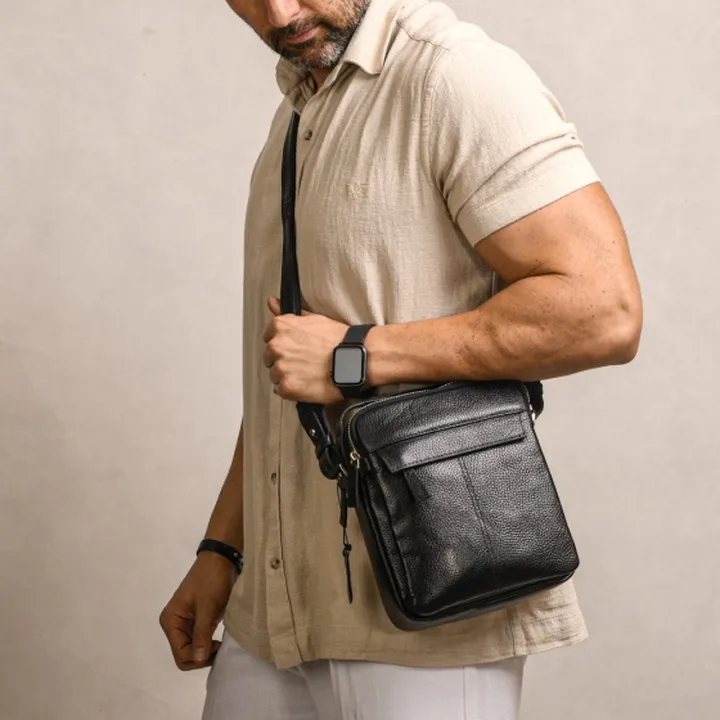 کیف کراس بادی مردانه طرح تابش چرم فلوتر مشکی