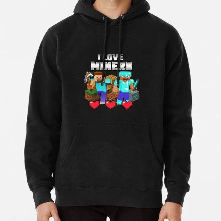 هودی طرح i love miners minecraft, clothing for children and adults, t-shirts, stickers ماینکرافت