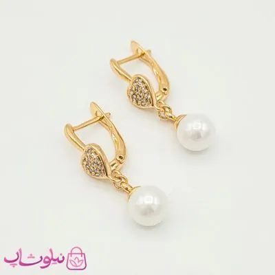 گوشواره ژوپینگ قلبی با آویز مروارید کد 129-2