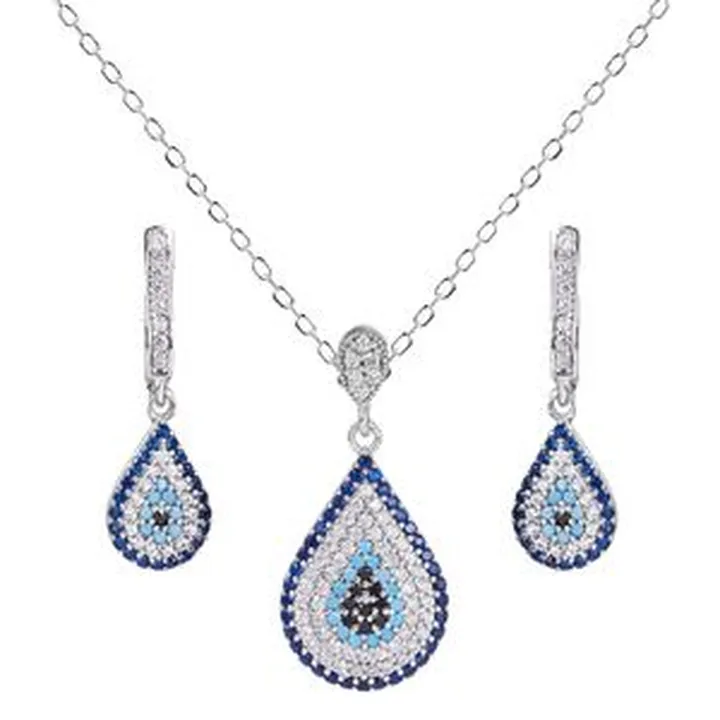 نیم ست نقره زنانه مدل چشم نظر یاقوت کبود کد 000138