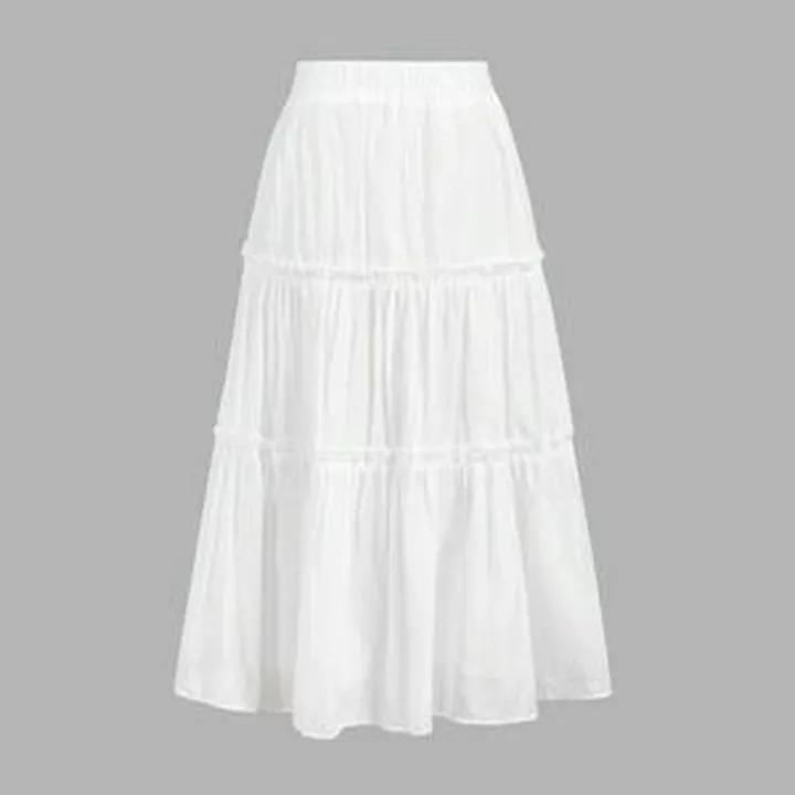 دامن چین‌دار زنانه مدل طبقه ای رنگ سفید