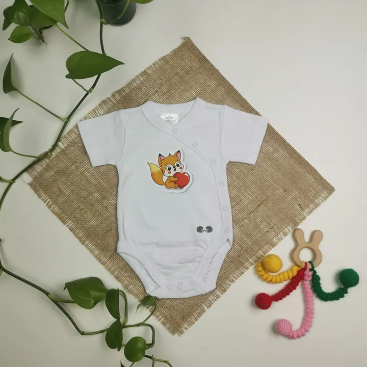 بادی نوزادی آستین کوتاه برند twins طرح روباه نارنجی رنگ