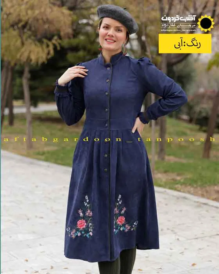 مانتو پاییزی بلند دکمه دار گلدوزی