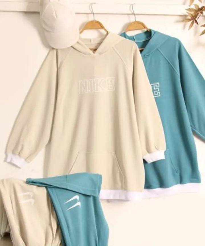 ( ایراددار ) ست هودی و شلوار نیم بگ نایک (b)