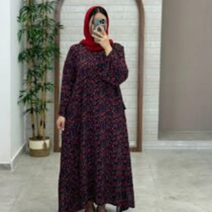 پیراهن پانچ بلوط سورمه ای تیره گل قرمز