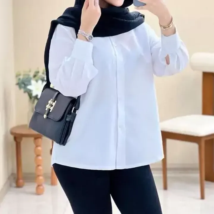 شومیز سفید تترون (فری 38 تا 48) شومیز زنانه دخترانه - مانتو سفید کوتاه - مانتو کوتاه زنانه - شومیز مجلسی سفید زنانه