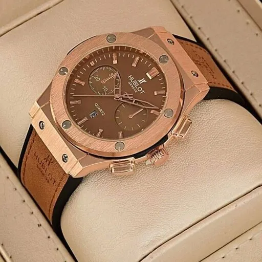 ساعت مچی مردانه هابلوت Hublot گارانتی دار قهوه ای کیفیت عالی با جعبه و ارسال رایگان 