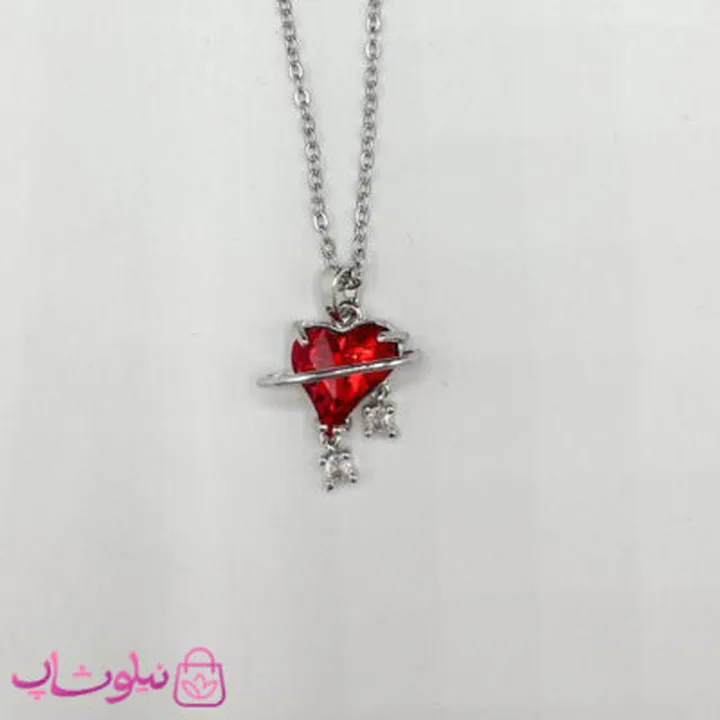 گردنبند زنانه استیل طرح قلب سرخ کد 99