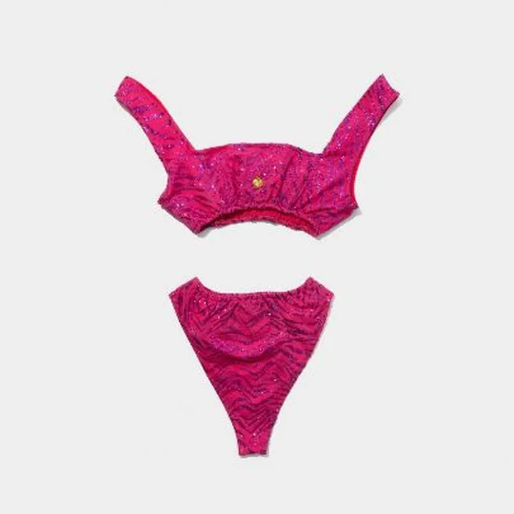 مایو زنانه سرخابی اکلیلی گورخر رترو