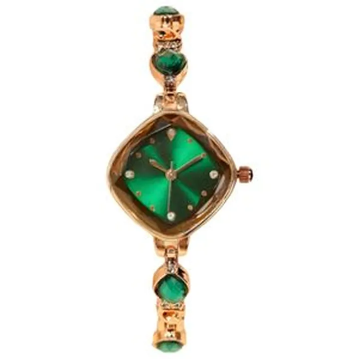 ساعت مچی عقربه‌ای 28 میلی‌متری زنانه مدل کوارتز مدل جواهری نگین‌دار کد 3، موتور کوارتز، بدنه و بند فلز با رنگ رزگلد، دارای قفل دستبندی