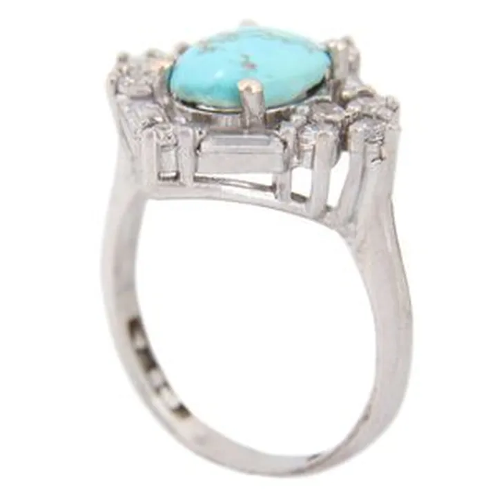 انگشتر نقره زنانه مدل فیروزه نیشابور مخراج برلیان آبکاری رادیوم کد AWR-1743