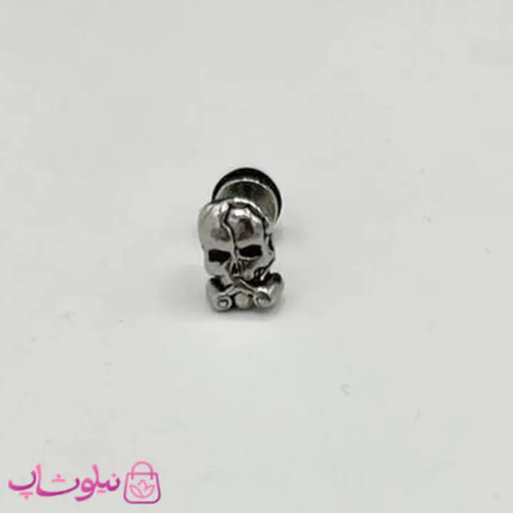 پیرسینگ گوش طرح سر اسکلت نقره ای کد 40