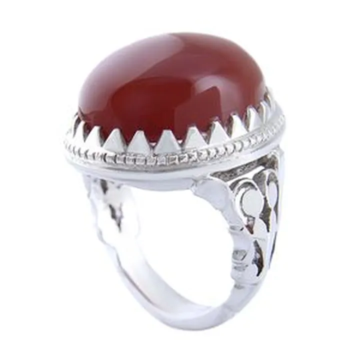 انگشتر نقره مردانه بازرگانی میلادی مدل رکاب دستساز عقیق سرخ یمنی تراش دامله کد AM_4653