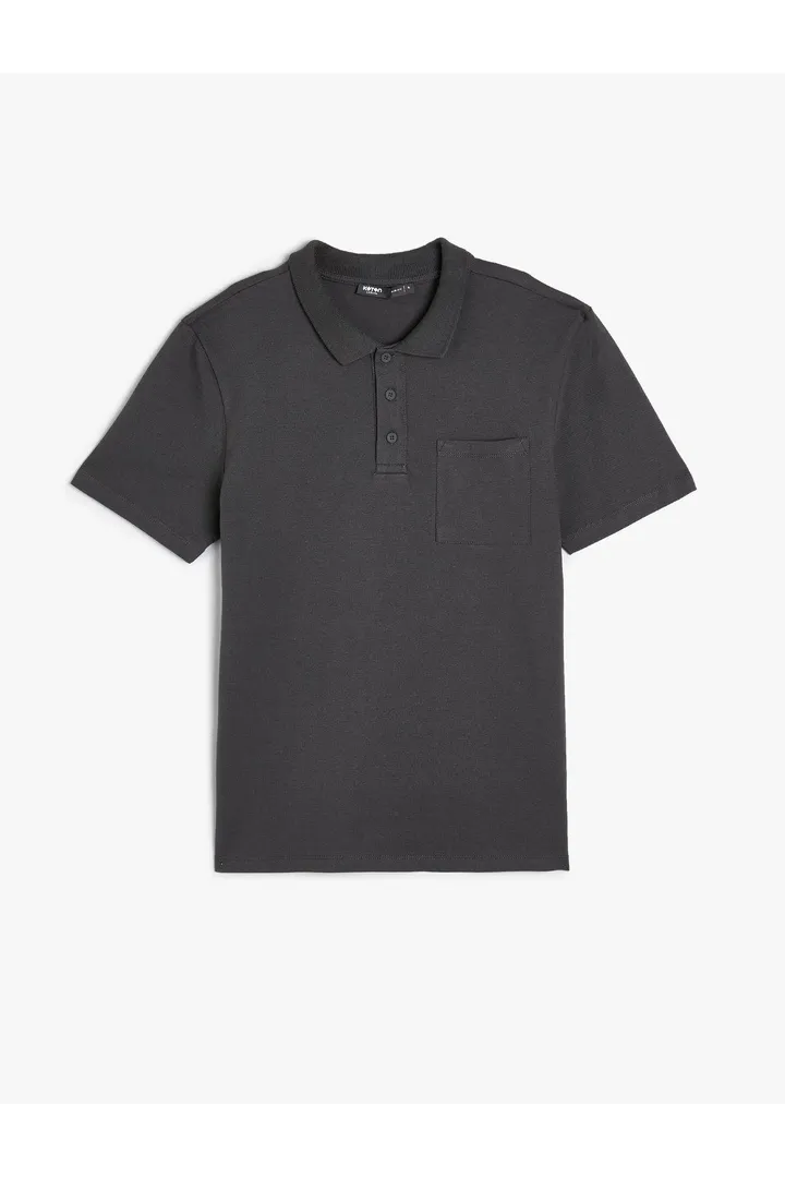 Kotonتیشرت یقه پولو با جیب باریک و دکمه دار