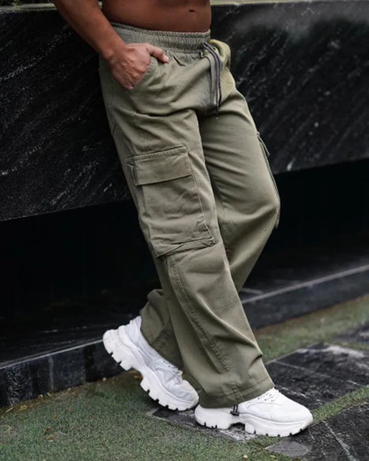 شلوار کارگو سبز پسته ای مردانه پارچه جین کجراه