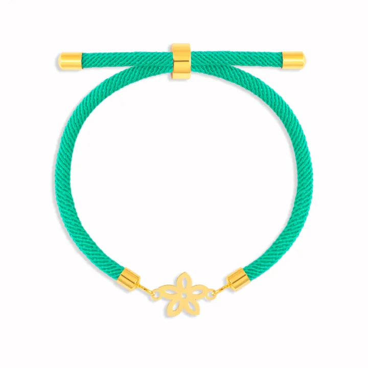 دستبند طلا بافت سبز گل پنج پر