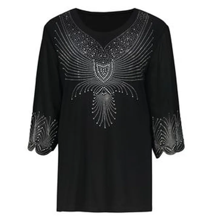 بلوز آستین سه ربع یقه گرد زنانه شاهبازانمدل مجلسی نگین دار