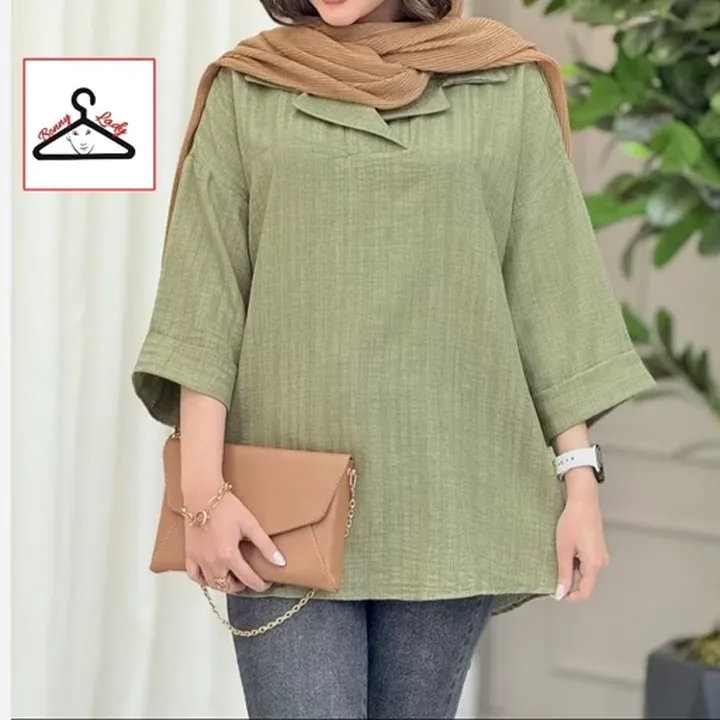 تونیک مانتویی شانتون ژاکارد خنک تابستانه شومیز اسپرت جلو بسته