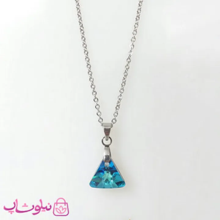 گردنبند سواروسکی زنانه استیل مدل مثلث آبی کوچک کد 200
