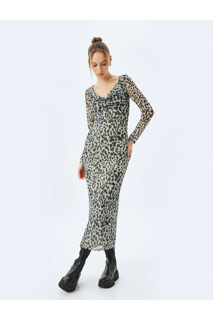 Kotonآستین بلند یقه Degaje لباس لاله میدی مفصل