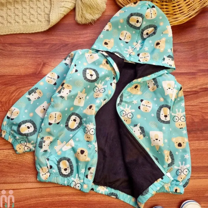 بارانی داخل خز کلاه دار بچه گانه ضدآب سبز...