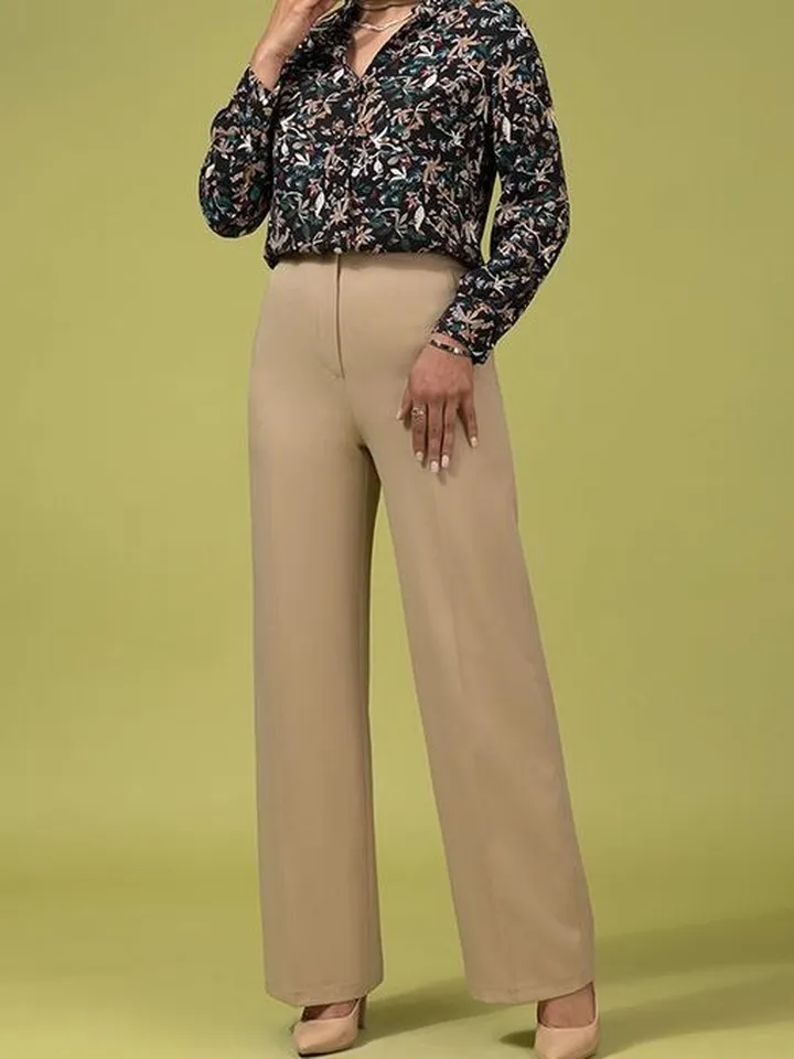 شلوار زنانه فاق بلند کرپ از بالا گشاد بهناز نسکافه ای