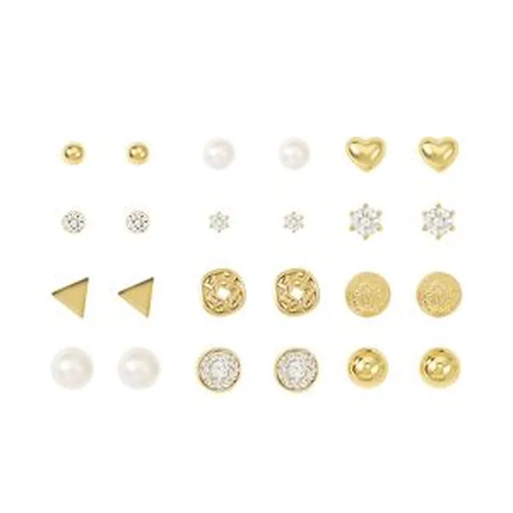 گوشواره میخی زنانه مدل نگین دار کد s150 مجموعه 12 عددی