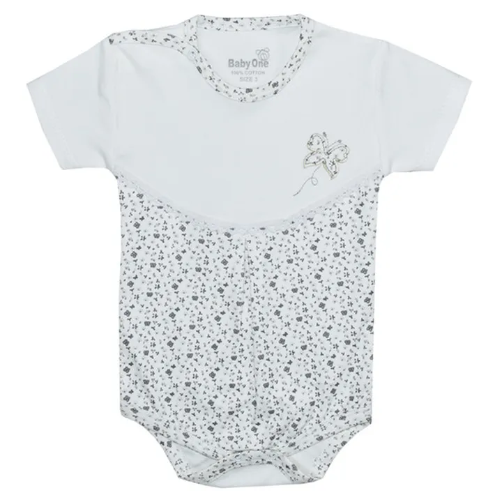 بادی آستین کوتاه نوزادی بی بی وان مدل پروانه کد 3