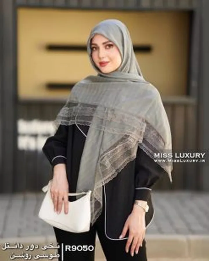 روسری نخی دور دانتل طوسی روشن R9050