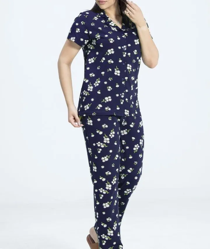 ست زنانه کت آستین کوتاه و پیژامه سرمه ای