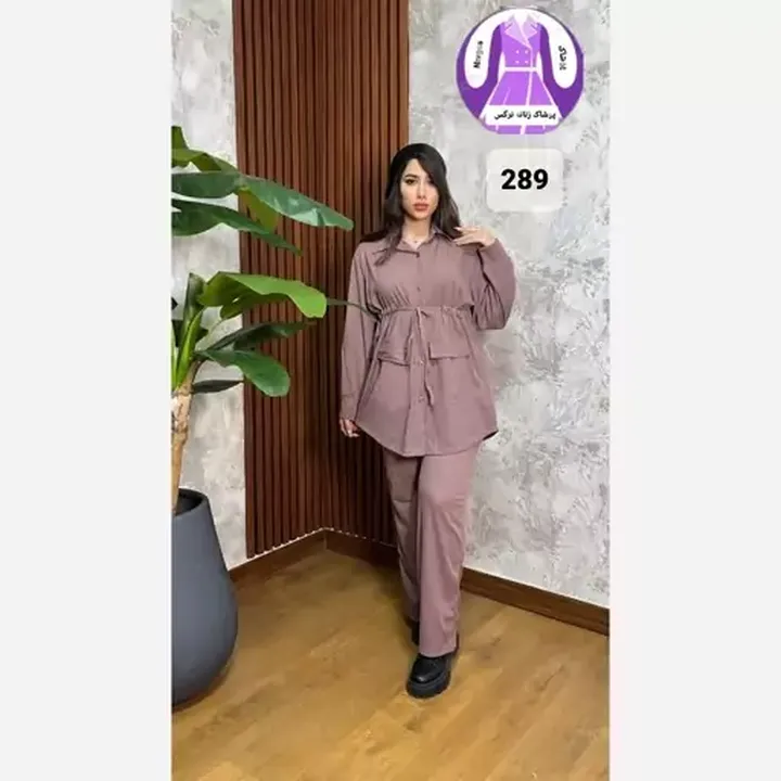 ست تونیک وشلوار زنانه کمربندار جلو دکمه جنس کریشه فری سایز 40تا44 ارسال رایگان به تمام نقاط کشور پوشاک زنانه نرگس