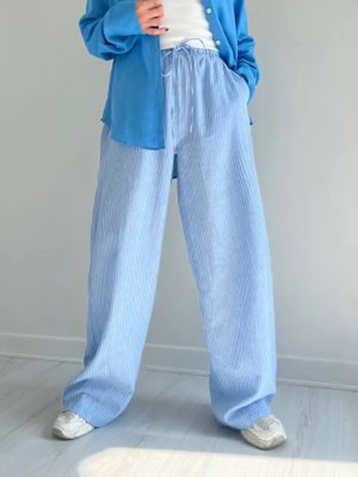 شلوار لینن وارداتی GinaTricot (راه راه آبی)