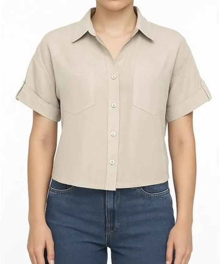 شومیز لینن آستین کوتاه زنانه سوپردرای مدل W13S53304C