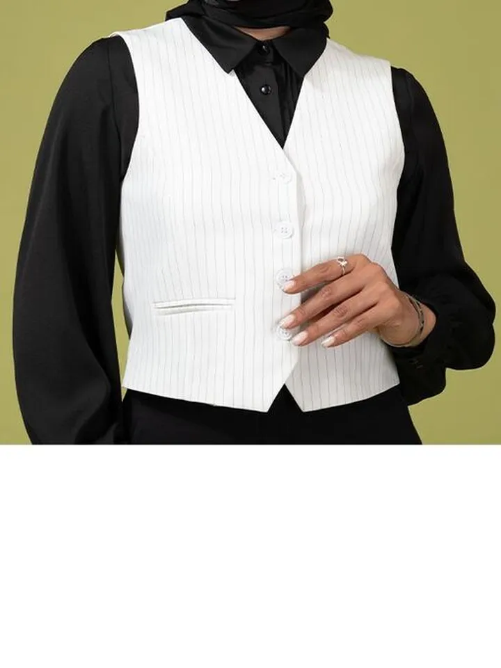 جلیقه زنانه کرپ دیپلمات کلاسیک کوتاه مانا سفید