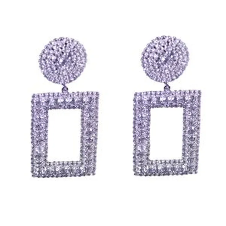 گوشواره زنانه مدل نگین دار آویزی مستطیل کد 011