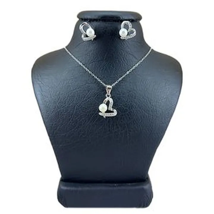 نیم ست نقره زنانه مدل مروارید و قلب کد 8778451