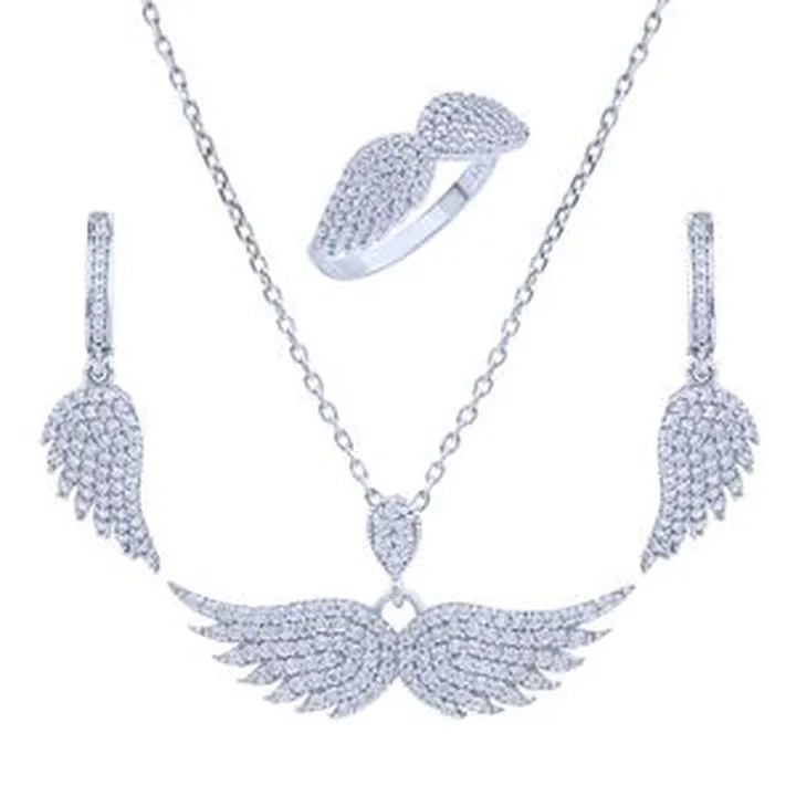 نیم ست نقره زنانه مونیزا گالری مدل بال فرشته فلامینگو کد 0487