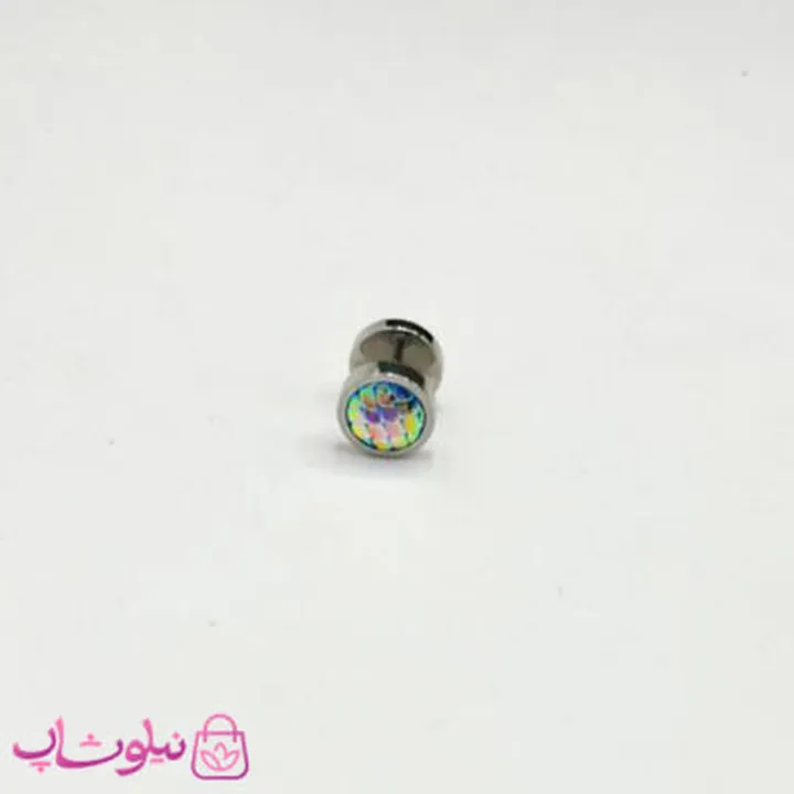 پیرسینگ گوش استیل طرح دایره هولوگرامی هفت رنگ کد 45