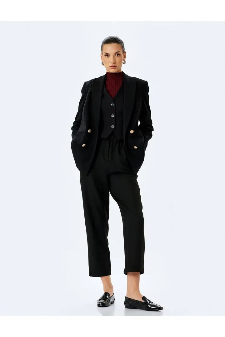 Kotonجیب کمر بالا با شلوار پارچه تایر کمر