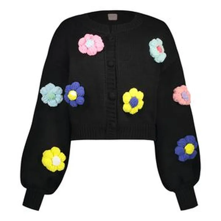 ژاکت زنانه گره استایل مدل گلدار رنگ مشکی