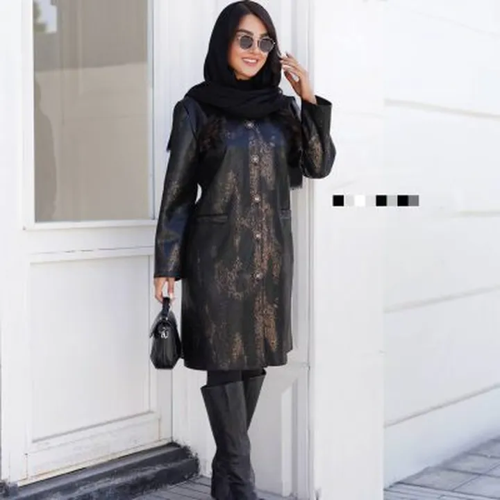 مانتو پاییزه دگمه دار سوییت چرم زنانه کد 0273