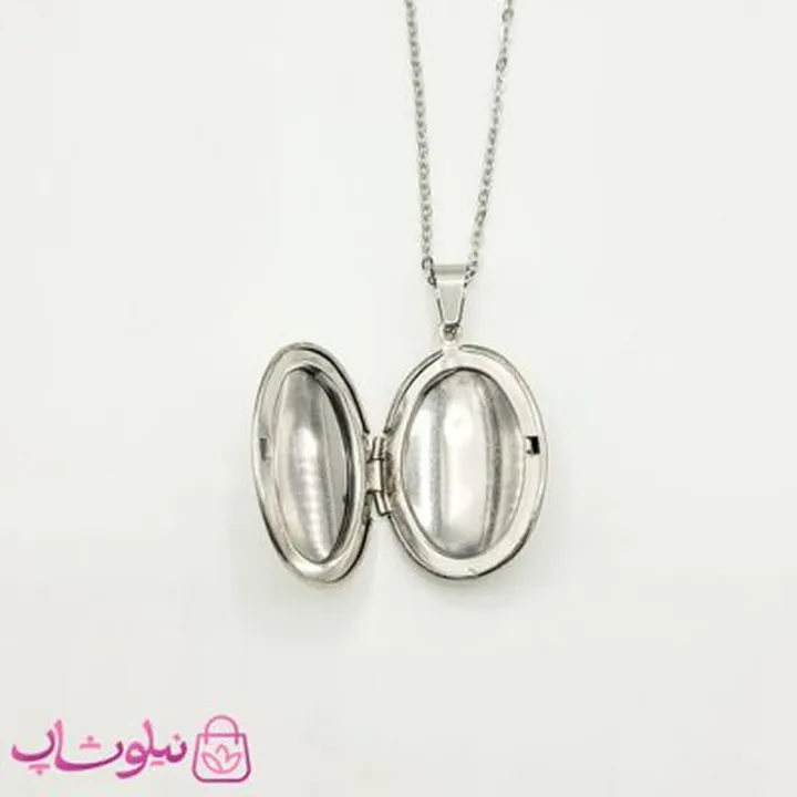 گردنبند لاکت عکس زنانه استیل نقره ای بیضی شکل کد 85