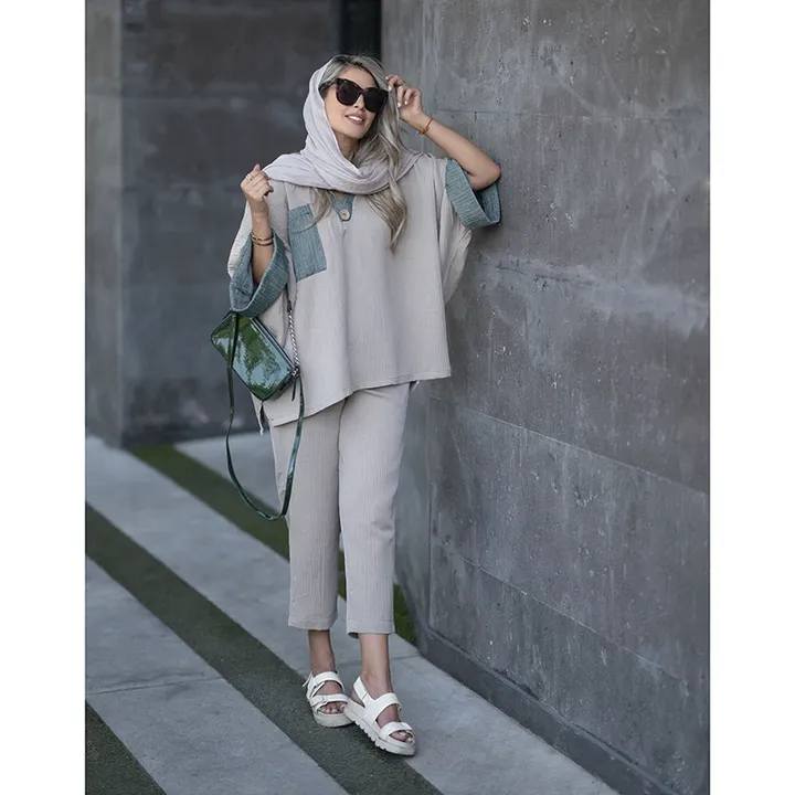 شلوار ژاکارد کرم سبز