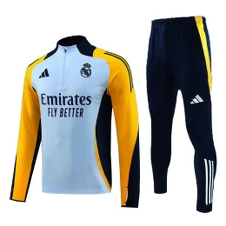 ست نیم زیپ شلوار رئال مادرید  Real Madrid 2024-25 Navy Blue Yellow Tracksuit