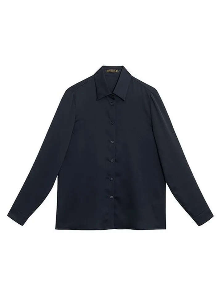 شومیز زنانه بیسیک آستین بلند یقه مردانه 30104 سرمه ای