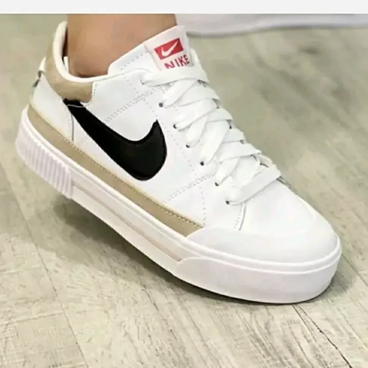 کتونی نایک مشکی سفید کرم زنانه دخترانه کفش ونس اسپرت اسپورت نایکی NIKE شیک طبی لژدار لژ دار چرم سبک راحت بندی رانینگ